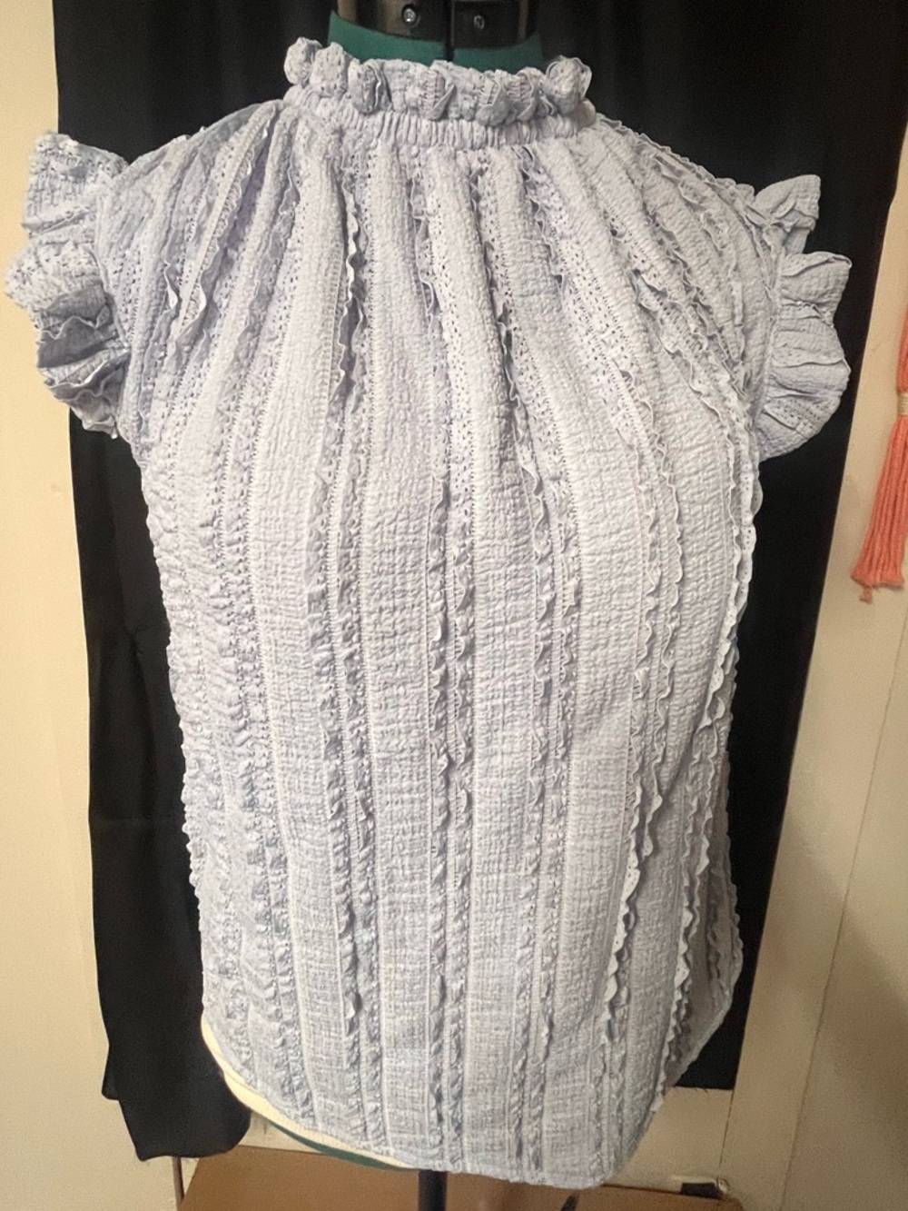 Ruffled High-Neck Light Blue Women's Top